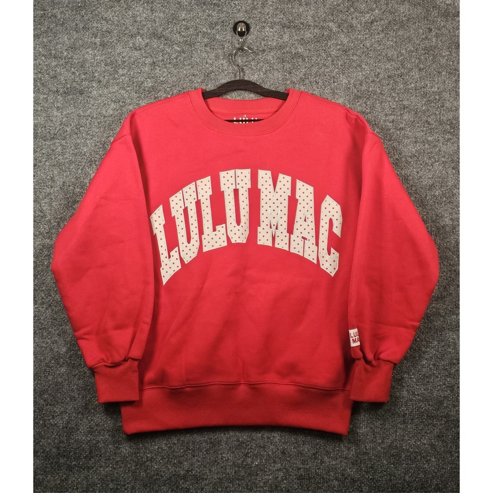 Lulu Mac Sweatshirt Women's Size XS Red White Polka Dot Oversized Embroidered